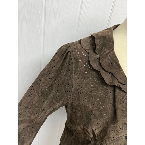 Cold Creek women's 100% leather jacket button front brown size L - Picture 2 of 13